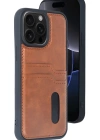 Newface iPhone 14 Pro Max Kılıf Sara Kartvizitli Deri Kılıf - Taba