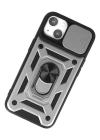 Newface iPhone 15 Kılıf Pars Lens Yüzüklü Silikon - Gümüş