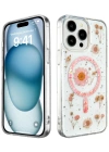 Newface iPhone 15 Pro Kılıf Daisy Simli Magsafe Kapak - Pembe