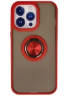 Newface iPhone 15 Pro Kılıf Montreal Yüzüklü Silikon Kapak - Kırmızı