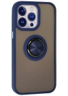 Newface iPhone 15 Pro Kılıf Montreal Yüzüklü Silikon Kapak - Lacivert
