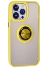 Newface iPhone 15 Pro Kılıf Montreal Yüzüklü Silikon Kapak - Sarı