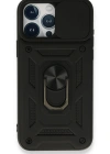 Newface iPhone 15 Pro Kılıf Pars Lens Yüzüklü Silikon - Siyah