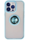 Newface iPhone 15 Pro Max Kılıf Montreal Yüzüklü Silikon Kapak - Buz Mavi