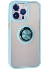 Newface iPhone 15 Pro Max Kılıf Montreal Yüzüklü Silikon Kapak - Buz Mavi