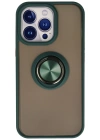 Newface iPhone 15 Pro Max Kılıf Montreal Yüzüklü Silikon Kapak - Yeşil