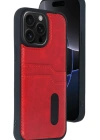 Newface iPhone 15 Pro Max Kılıf Sara Kartvizitli Deri Kılıf - Kırmızı