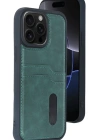Newface iPhone 15 Pro Max Kılıf Sara Kartvizitli Deri Kılıf - Koyu Yeşil