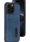 Newface iPhone 15 Pro Max Kılıf Sara Kartvizitli Deri Kılıf - Lacivert