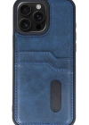 Newface iPhone 15 Pro Max Kılıf Sara Kartvizitli Deri Kılıf - Lacivert