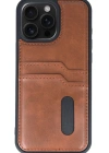 Newface iPhone 15 Pro Max Kılıf Sara Kartvizitli Deri Kılıf - Taba