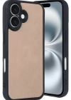 Newface iPhone 16 Kılıf Aras Deri Kapak - Pudra