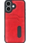 Newface iPhone 16 Kılıf Sara Kartvizitli Deri Kılıf - Kırmızı