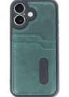 Newface iPhone 16 Kılıf Sara Kartvizitli Deri Kılıf - Koyu Yeşil