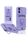 Newface iPhone 16 Kılıf Zuma Kartvizitli Yüzüklü Silikon - Lila