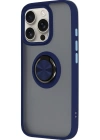 Newface iPhone 16 Pro Kılıf Montreal Yüzüklü Silikon Kapak - Lacivert