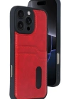 Newface iPhone 16 Pro Kılıf Sara Kartvizitli Deri Kılıf - Kırmızı