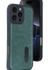 Newface iPhone 16 Pro Kılıf Sara Kartvizitli Deri Kılıf - Koyu Yeşil