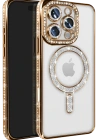 Newface iPhone 16 Pro Max Kılıf Joke Simli Magneticsafe Kılıf - Gold
