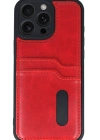 Newface iPhone 16 Pro Max Kılıf Sara Kartvizitli Deri Kılıf - Kırmızı