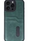 Newface iPhone 16 Pro Max Kılıf Sara Kartvizitli Deri Kılıf - Koyu Yeşil