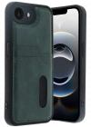 Newface iPhone 16E Kılıf Sara Kartvizitli Deri Kılıf - Koyu Yeşil