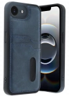 Newface iPhone 16E Kılıf Sara Kartvizitli Deri Kılıf - Lacivert