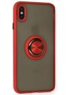 Newface iPhone X Kılıf Montreal Yüzüklü Silikon Kapak - Kırmızı