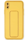 Newface iPhone XS Max Kılıf Coco Deri Standlı Kapak - Sarı