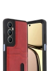 Newface Realme C65 Sara Kartvizitli Deri Kılıf - Kırmızı