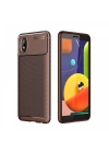 Newface Samsung Galaxy A01 Core Kılıf Auto Focus Karbon Kapak - Kahverengi