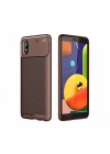 Newface Samsung Galaxy A01 Core Kılıf Auto Focus Karbon Kapak - Kahverengi