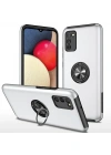 Newface Samsung Galaxy A02S Kılıf Elit Yüzüklü Kapak - Gümüş
