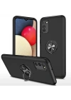 Newface Samsung Galaxy A02S Kılıf Elit Yüzüklü Kapak - Siyah