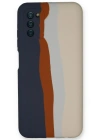 Newface Samsung Galaxy A03S Kılıf Ebruli Lansman Silikon - Lacivert-Krem