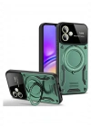 Newface Samsung Galaxy A06 Kılıf Joy Lens Standlı Kapak - Koyu Yeşil