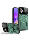 Newface Samsung Galaxy A06 Kılıf Joy Lens Standlı Kapak - Koyu Yeşil