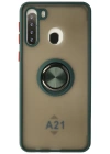Newface Samsung Galaxy A21 Kılıf Montreal Yüzüklü Silikon Kapak - Yeşil