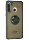 Newface Samsung Galaxy A21 Kılıf Montreal Yüzüklü Silikon Kapak - Yeşil