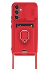 Newface Samsung Galaxy A25 5G Kılıf Zuma Kartvizitli Yüzüklü Silikon - Kırmızı