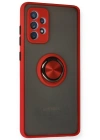 Newface Samsung Galaxy A72 Kılıf Montreal Yüzüklü Silikon Kapak - Kırmızı