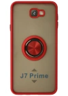 Newface Samsung Galaxy J7 Prime Kılıf Montreal Yüzüklü Silikon Kapak - Kırmızı