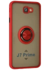Newface Samsung Galaxy J7 Prime Kılıf Montreal Yüzüklü Silikon Kapak - Kırmızı