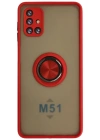 Newface Samsung Galaxy M51 Kılıf Montreal Yüzüklü Silikon Kapak - Kırmızı