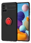 Newface Samsung Galaxy M51 Kılıf Range Yüzüklü Silikon - Siyah-Kırmızı