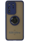 Newface Samsung Galaxy S20 Ultra Kılıf Montreal Yüzüklü Silikon Kapak - Lacivert