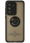 Newface Samsung Galaxy S20 Ultra Kılıf Montreal Yüzüklü Silikon Kapak - Siyah
