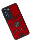 Newface Samsung Galaxy S21 FE Kılıf Pars Lens Yüzüklü Silikon - Kırmızı