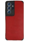 Newface Samsung Galaxy S21 Ultra Kılıf Loop Deri Silikon - Kırmızı