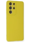 Newface Samsung Galaxy S21 Ultra Kılıf Nano içi Kadife Silikon - Sarı